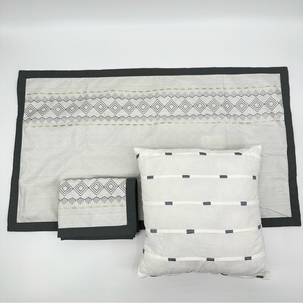 Embroidered Pillow Shams King Set of 2 and Throw Pillow Off White Gray